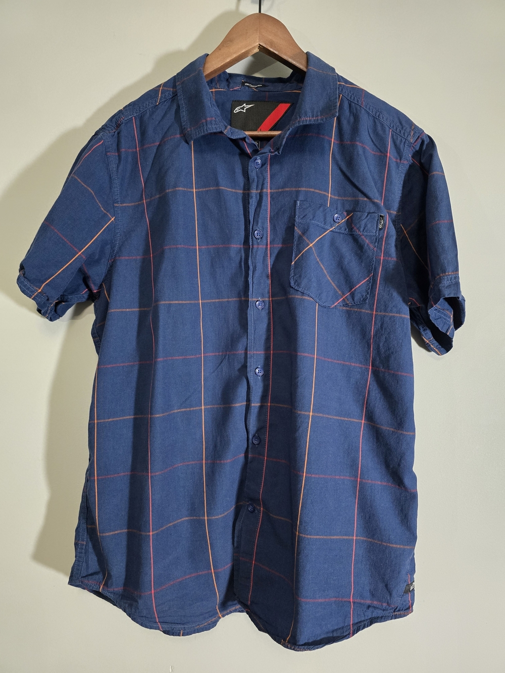Alpinestars Men’s Navy Short-Sleeve Button Down Shirt Size Large